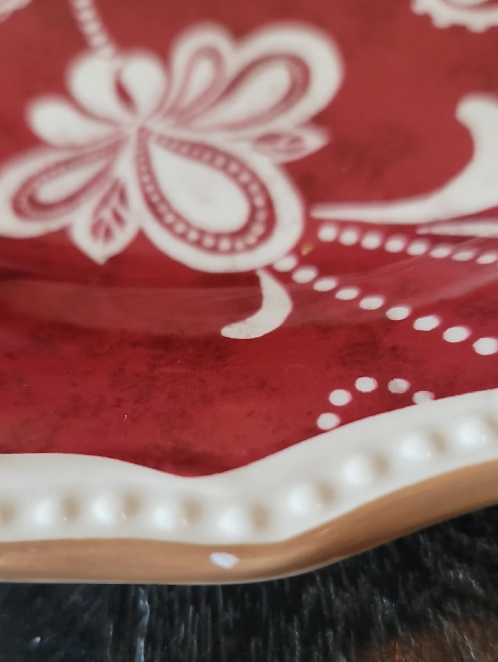 3 Pier 1 Import Maribeth Red / Cranberry and Cream Floral Ironstone Salad Plates